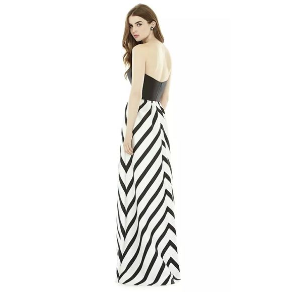 NEW! Alfred Sung Size 2 Strapless Sweetheart Stripe Dress Gown $242 msrp I24-8 - Picture 2 of 11